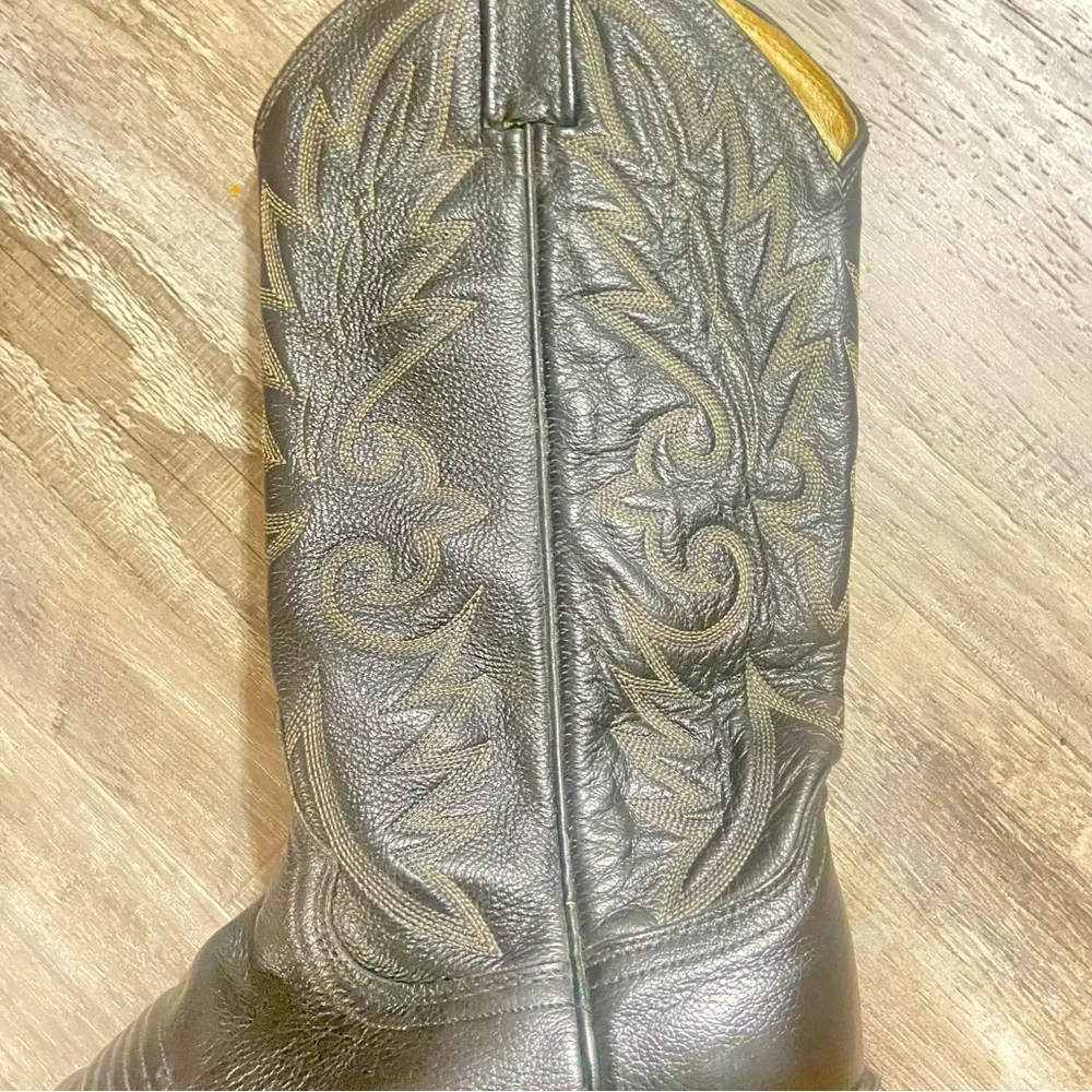 Vintage Dan Post El Paso Black Embroidered Western Cowboy Boots